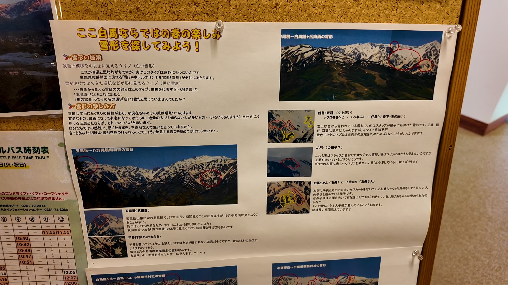 春の雪形さがしを紹介する館内の案内